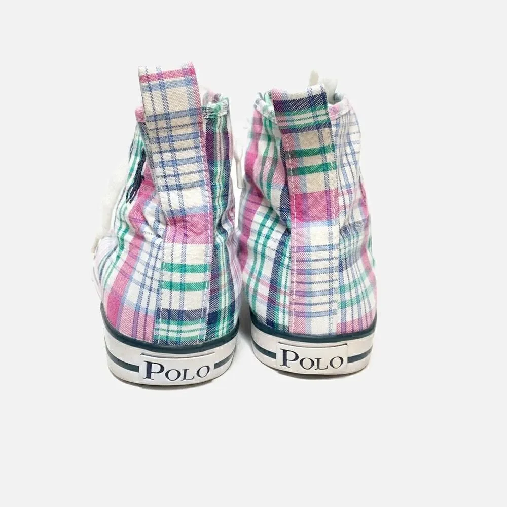 Polo Ralph Lauren Big Kid Plaid Preppy Bal Harbour Hi Multi 91039 Sneaker Size 3